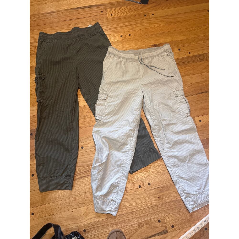James Perse Wide Leg Cargo Pants in Olive Green and Light Beige